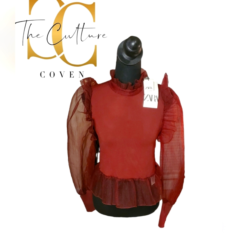Zara Burgundy Tutu Blouse